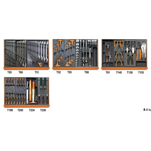 Assortiment van 146 gereedschappen voor universeel gebruik in voorgevormde ABS inlegbakken