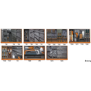 Assortiment van 232 gereedschappen voor industrieel onderhoud in voorgevormde ABS inlegbakken