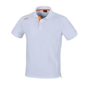 Poloshirt met twee knopen, gemaakt van jersey katoen, 200 g/m2, wit met oranje inzetstukken