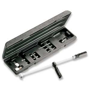 Haakse schroevendraaier (90°)  lange uitvoering, met bits in kunststof koffer.