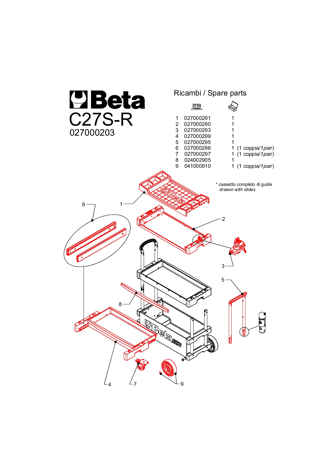 BETA 027000203 - C27S Carro porta-herramientas vacio compacto y