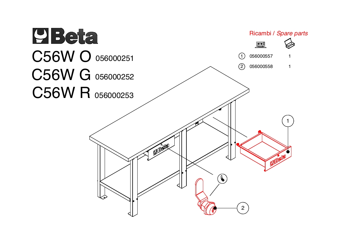 Établi avec plan de travail en bois C56B – Beta Tools