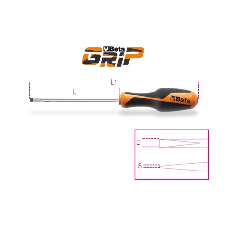 Beta Tools 1290-Screwdriver For Slotted Head Screws 0,8X4X125 221 mm 