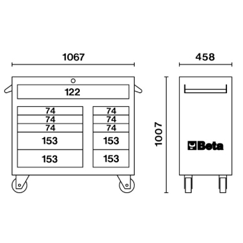 Servante mobile atelier verrouillage de sécurité centralisé gris BETA C38  de 11 tiroirs