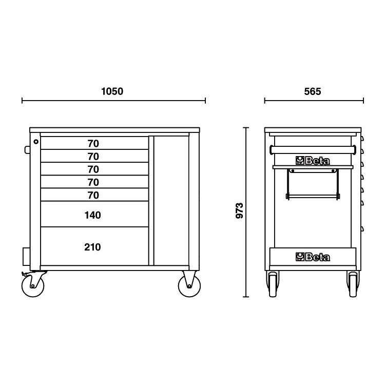 BETA RSC24/7-FO Cassettiera Porta Attrezzi Completa da Officina con 7  Cassetti e 4 Ruote Diametro 125 mm, Cassettiera Portautensili  Personalizzabile con Accessori Integrabili.Arancione, 7 nuovi colori :  : Fai da te